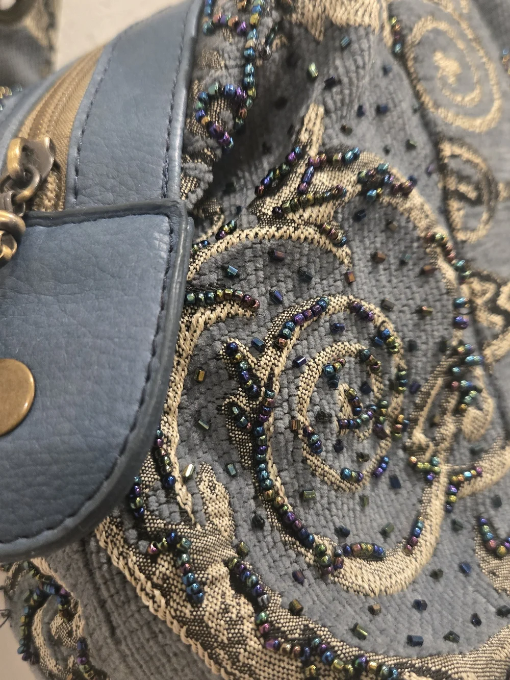 Sans Souci Blue Satchel with Gold Embroidery And Beads